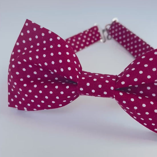 Burgundy white polka dot bow tie for men, boys, suspenders, pocket square, wine wedding bowtie, grooms, groomsmen burgundy tie, gift for him