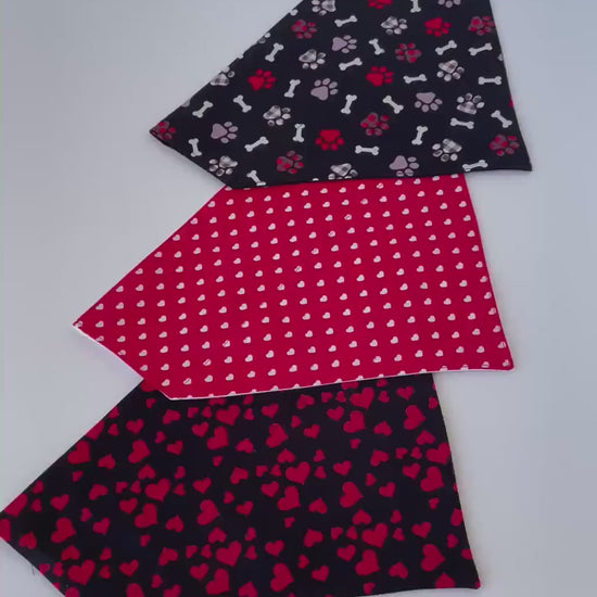 Valentine's Day bandana for dog, red with white hearts collar on bandana, over the collar dog bandana, white hearts on red, dog lover gift