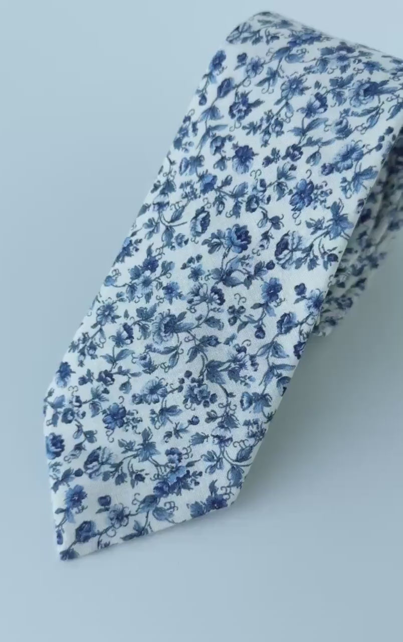 Blue floral necktie for men and boys, wedding dusty blue floral bow tie, pocket square, regular tie,  skinny tie for grooms, groomsmen,