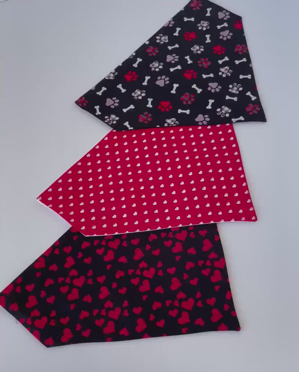 Valentine's Day Dog Bandana, over the collar red hearts bandana for dog, collar on bandana, red black dog bandana, pet lover gift, cute dog
