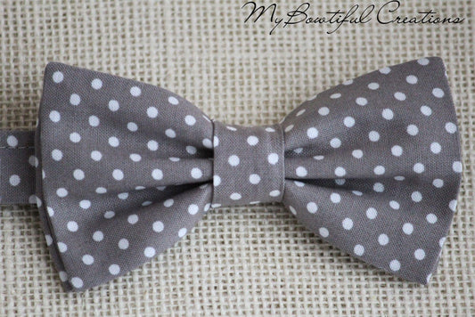 Gray polka dot bow tie, bow tie for men, boys bow ties, wedding, groomsmen bowtie