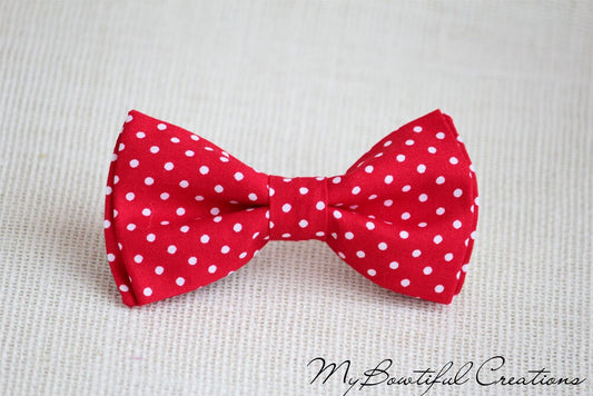 Red polka dot bow tie, boys bow tie, red polka dot bowtie for boy, baby boy bow tie, pre-tied bow tie, kids bow ties