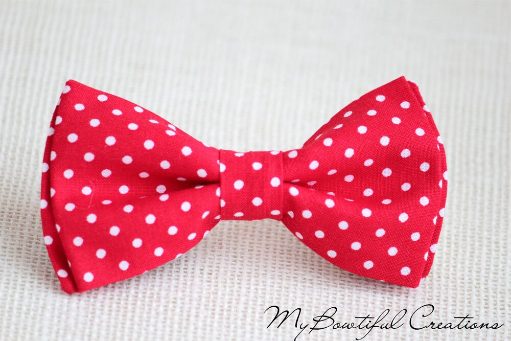 Red polka dot bow tie, boys bow tie, red polka dot bowtie for boy, baby boy bow tie, pre-tied bow tie, kids bow ties