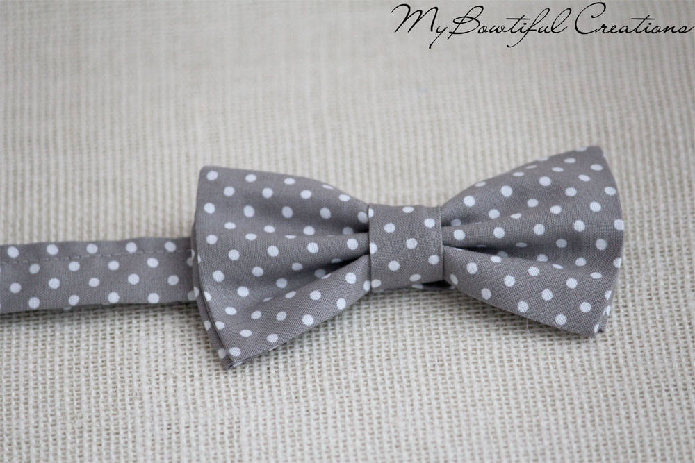 Gray polka dot bow tie, bow tie for men, boys bow ties, wedding, groomsmen bowtie