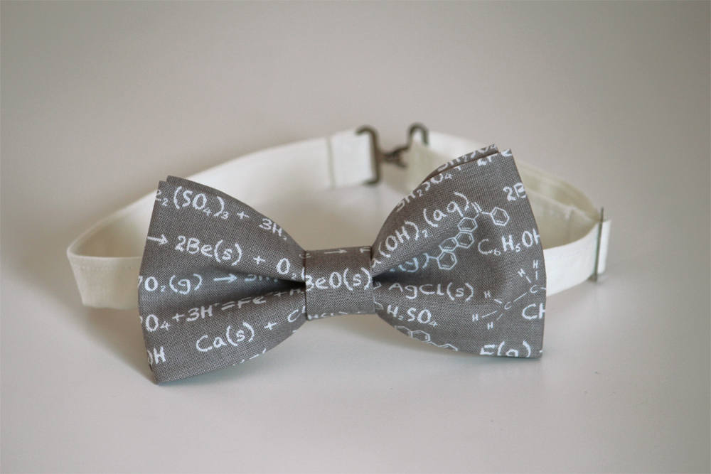 Chemistry bow tie, science bow tie, equations bow tie, graduations bow tie, unique gift for him, school bow tie, grey/white bow tie