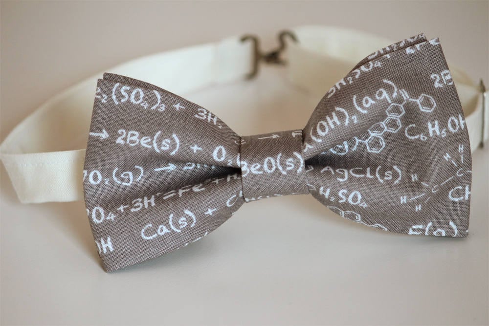 Chemistry bow tie, science bow tie, equations bow tie, graduations bow tie, unique gift for him, school bow tie, grey/white bow tie