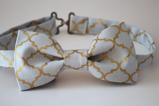 Grey golden bow tie, mens grey bow tie, wedding bow tie, groomsmen bow tie, gold bow tie, grey bow tie, ring boy bow tie, ring bearer bowtie