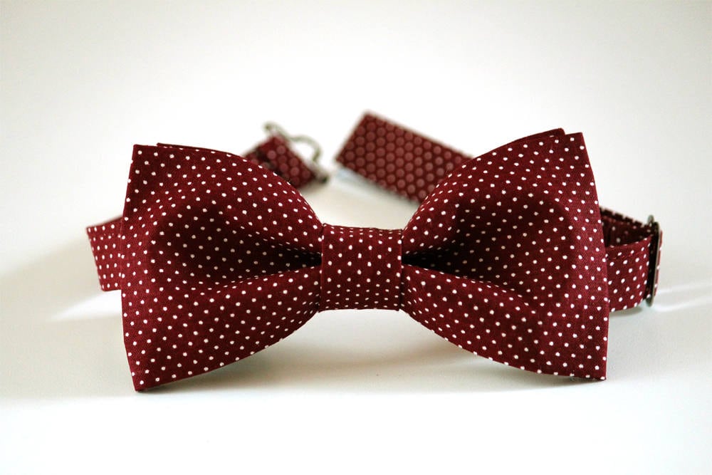 Burgundy bow tie, men's bow tie, wedding bow tie, maroon pin dots bow tie, boys bow tie, wine bow tie, groomsmen bow tie, ringbearer bow tie