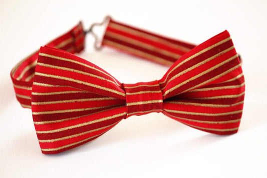 Christmas bow tie, red gold striped bow tie, boy's bow tie, men's bow tie, red bow tie, kid's bow tie