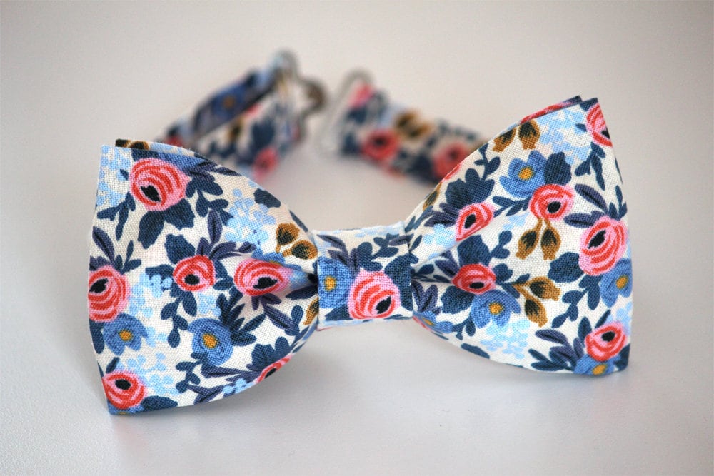 Blue coral bow tie, men's bow tie, boy's bow tie, bloom bow tie, coral and navy bow tie, wedding bow tie, ringbearer bow tie, groomsmen tie