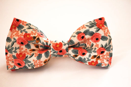 Peach floral bow tie, men'd wedding bow tie, groomsmen bow tie, groom bow tie, ringbearer bow tie, ringboy bow tie, boy's bow tie, coral tie