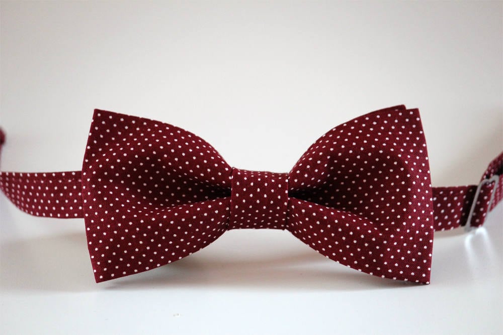 Burgundy bow tie, men's bow tie, wedding bow tie, maroon pin dots bow tie, boys bow tie, wine bow tie, groomsmen bow tie, ringbearer bow tie