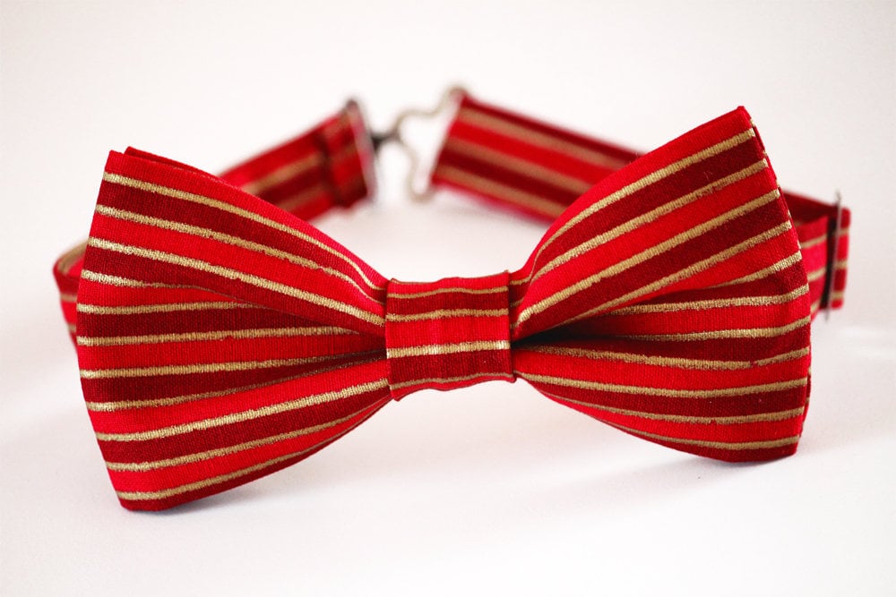 Christmas bow tie, red gold striped bow tie, boy's bow tie, men's bow tie, red bow tie, kid's bow tie