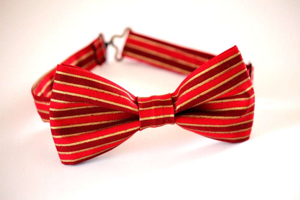 Christmas bow tie, red gold striped bow tie, boy's bow tie, men's bow tie, red bow tie, kid's bow tie