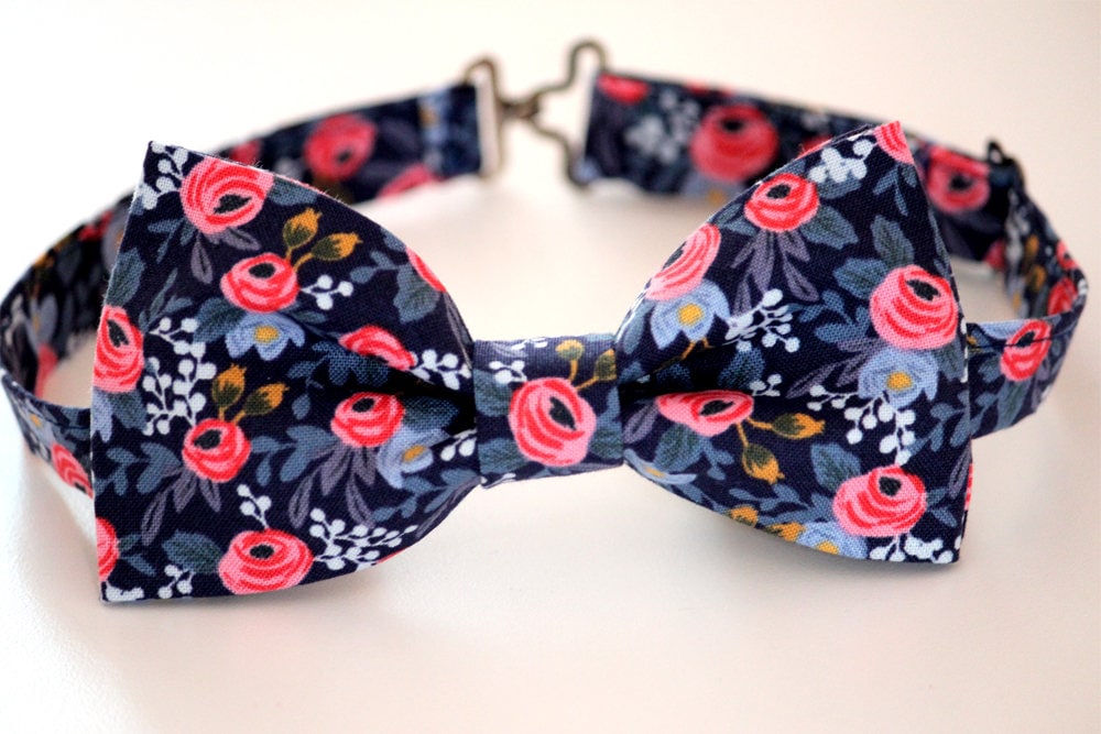 Blue floral bow tie, blue and coral bow tie, wedding bow tie, men's bow tie, groom bow tie, groomsmen bow tie, ringbearer bow tie, boy's tie