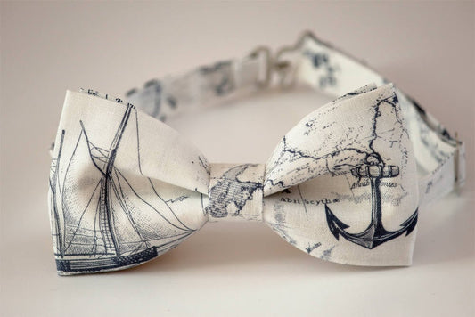 Nautical map bowtie, boat bow tie, nautical bow tie, map print cotton tie, sailboat bowtie, boys bow tie, mens bow tie, mens map bow tie