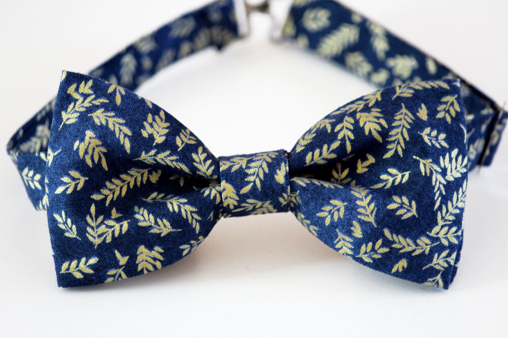 Navy blue and golden floral bow tie, navy floral bow tie, golden floral bow tie, wedding bow tie, ring bearer bow tie, groomsmen bow tie