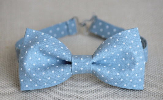 Light blue bow tie, mens bow tie blue and white polka dots, boys bow tie, wedding bow tie, groom bow tie, groomsmen bow tie, boy cute outfut