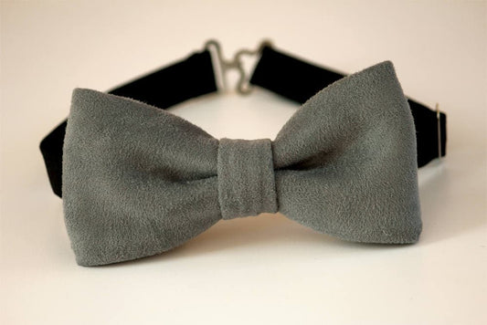 Grey suede bow tie, men's bow tie, boy's bow tie, wedding bow tie, special occasion bow tie, gift for him, groom bow tie, gray bow tie