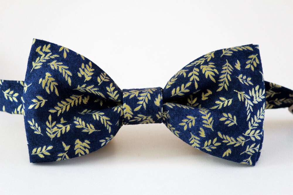 Navy blue and golden floral bow tie, navy floral bow tie, golden floral bow tie, wedding bow tie, ring bearer bow tie, groomsmen bow tie