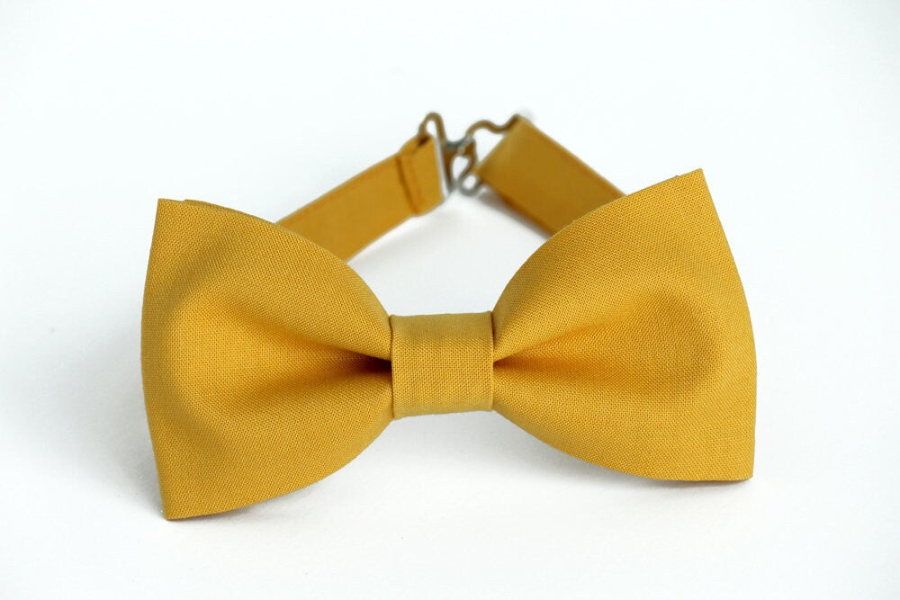 Mustard bow tie, boys bow tie, mens bow tie, wedding bow tie, pre-tied bow tie, ring bearer bow tie, groom bow tie, groomsmen bow tie