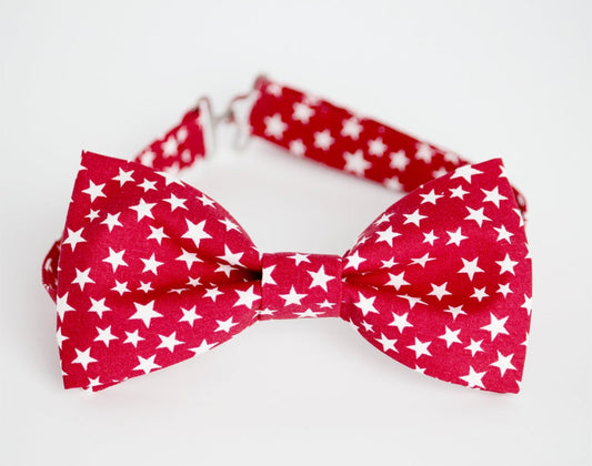 Stars bow tie, red and white bow tie, patriotic bow tie, boys bow tie, mens bow tie, red & white star bow tie, pre-tied bow tie