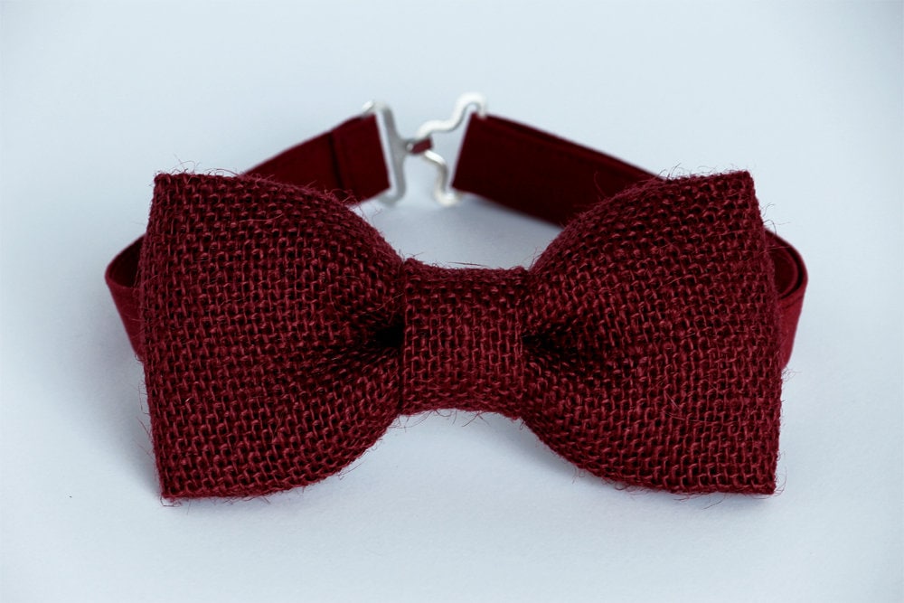 Burgundy bow tie, burlap bow tie, wedding bow tie, grooms bow tie, ring bearer bow tie, rustic wedding, mens bowties, fall pictures outfit