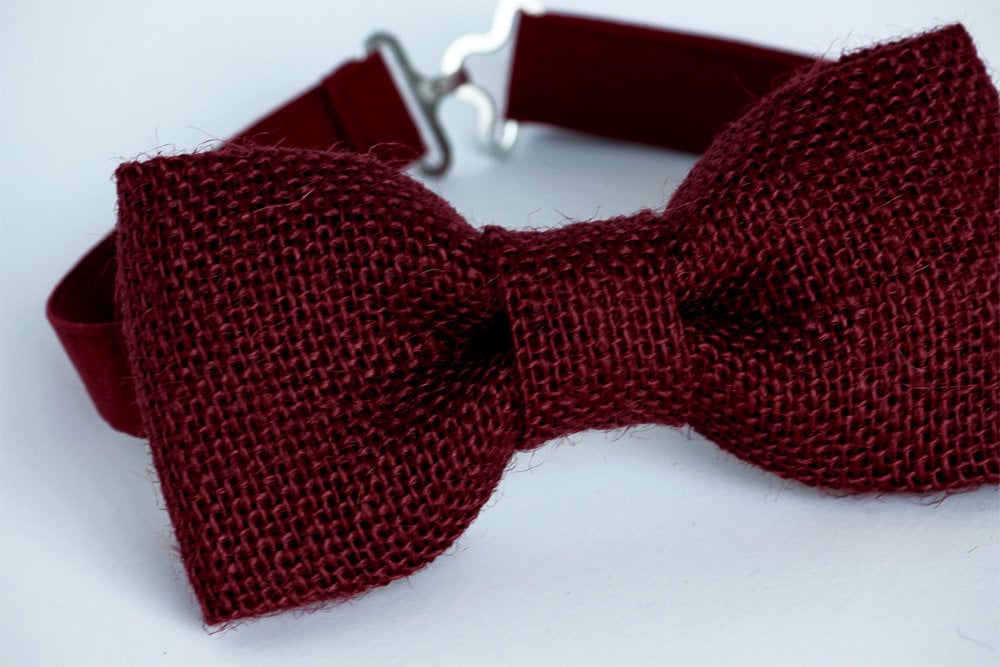 Burgundy bow tie, burlap bow tie, wedding bow tie, grooms bow tie, ring bearer bow tie, rustic wedding, mens bowties, fall pictures outfit