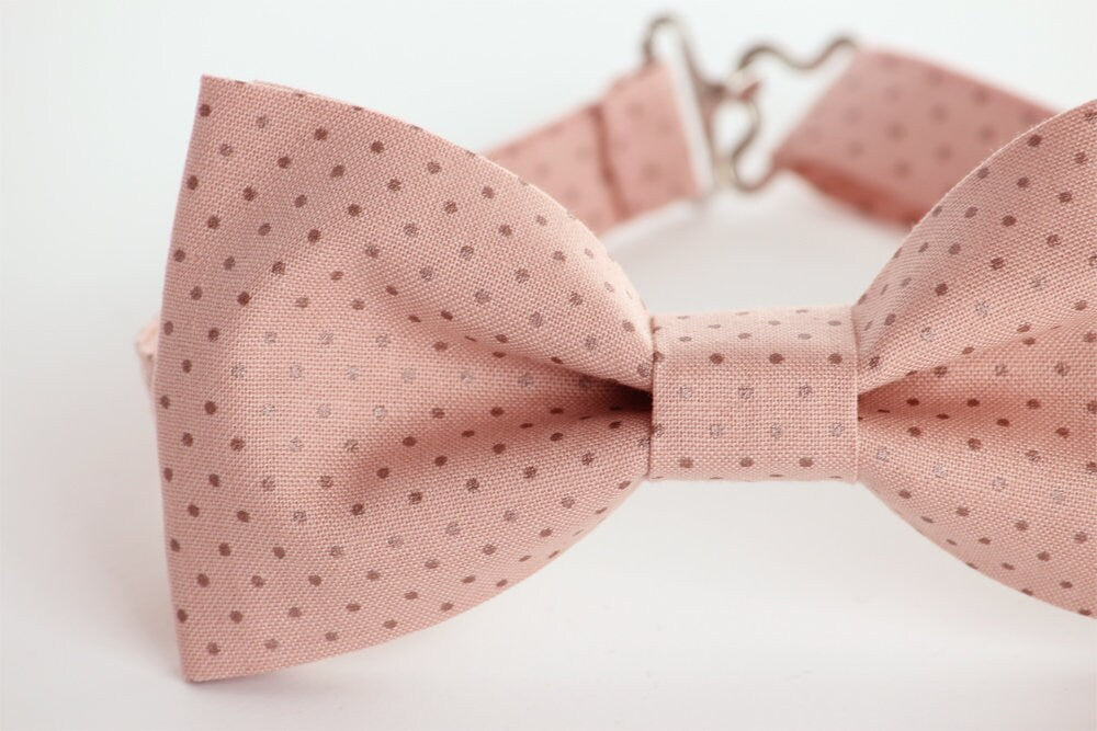 Blush polka dot bowtie, wedding bow tie, grooms bow tie, ringboy bow tie, ring bearer, boys bowties, men's bow tie, pink bow tie, dusty pink