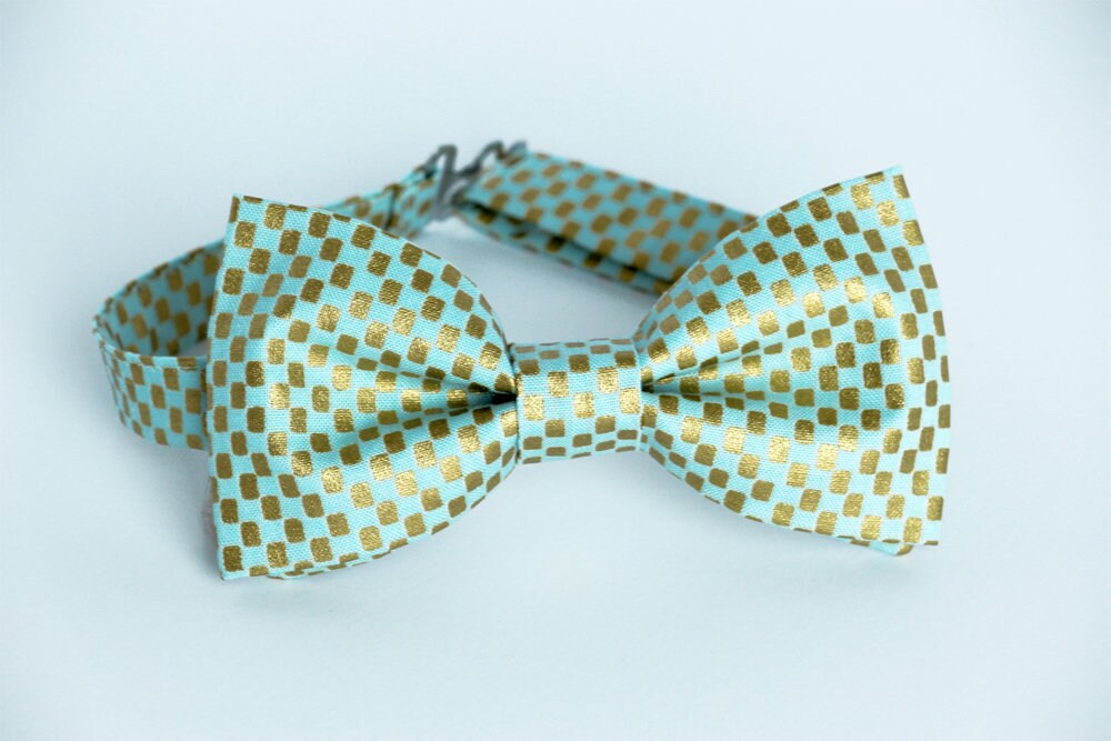 Mint gold bow tie, wedding mens bow tie, grooms bowties, ringboy bow tie, kids bow tie, boys bow tie, squares bowtie, mint bow tie, blue tie