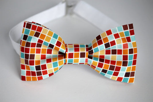 Mosaic bow tie, geometric bow tie, tiles bow tie, mens, boys bow tie, gift for him, unique geometry bowtie, pre-tied bow tie, squares bowtie