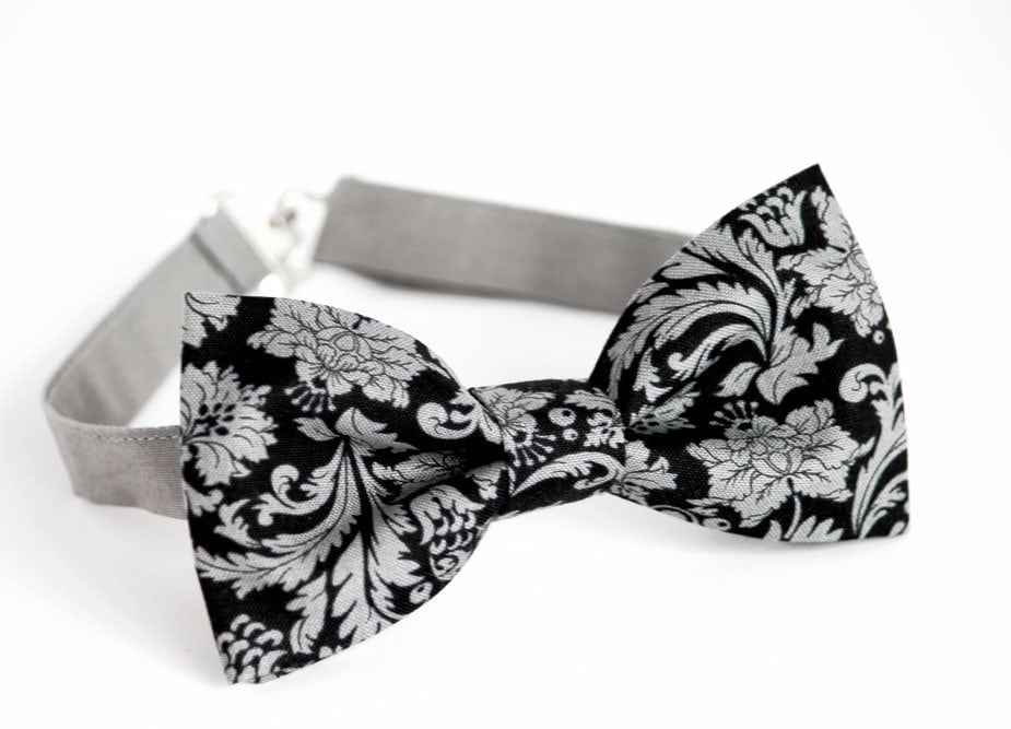 Grey black floral bow tie, flower print bow tie, black mens bow tie, grey mens bowtie, wedding bow tie, grooms, groomsmen bow tie,ring boy