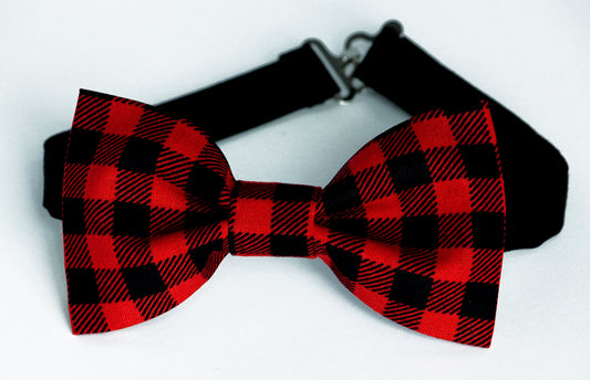 Buffalo plaid bow tie, black and red plaid bow tie, boys, kids bowtie, mens bow tie, black suspenders, Christmas bow tie, red buffalo check