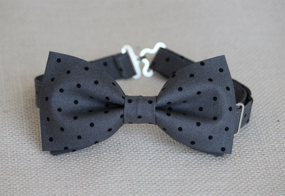 Grey black polka dots bow tie, charcoal bow tie, dark gray bow tie, wedding bow tie, boys, kids, mens bow tie, page boy outfit, ring bearer