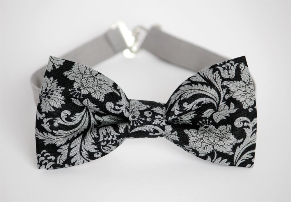 Grey black floral bow tie, flower print bow tie, black mens bow tie, grey mens bowtie, wedding bow tie, grooms, groomsmen bow tie,ring boy