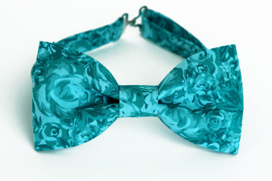 Turquoise floral bow tie, mens blue floral bow tie, wedding bow tie, teal bow tie, blue bow tie, grooms, ring boy, ringbeare, boys bow tie