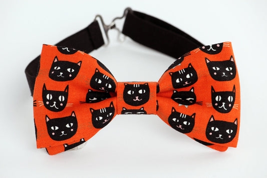 Cats bow tie, orange bow tie, black cats bowtie,mens  boys kids bow tie, cat lover gift, gift for him, pre-tied bow tie, clip-on bow tie