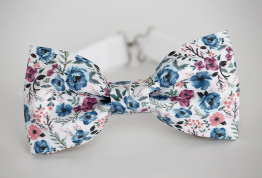 Blue floral bow tie, dusty blue floral bow tie, mens wedding floral bow tie, groomsmen bow tie, ringboy bow tie, dusty flue flowers bowtie