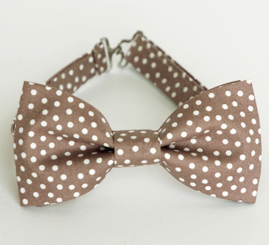 Beige white dots bow tie, tan polka dot bowtie, mens bow tie, boys kids bow tie, biscotti groomsmen bow tie, grooms bow tie, wedding bow tie