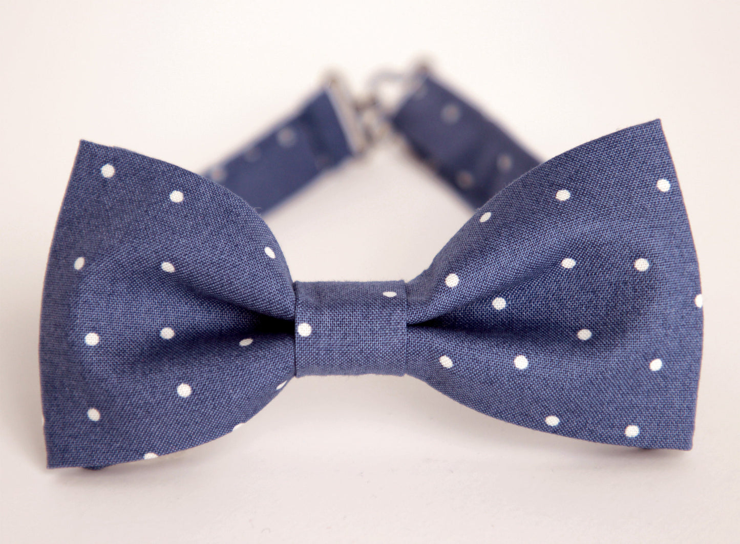 Denim look polka dot bow tie, blue white bow tie, dots bowtie, boys kids bow tie, mens bow tie, wedding grooms bow tie