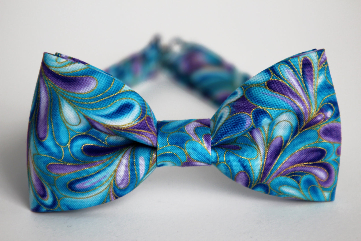 Peacock swirl bow tie, blue purple bow tie, blue with metallic gold bowtie, mens bow tie, wedding bow tie, grooms floral bow tie, ringboy