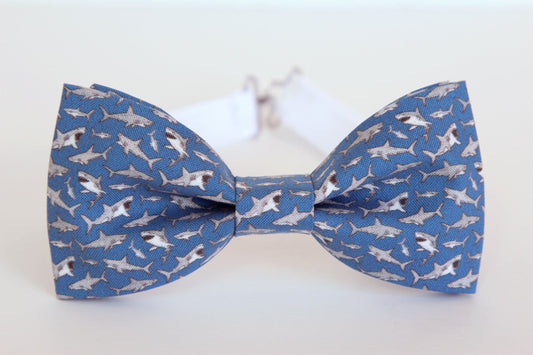 Sharks bow tie, blue boys bow tie, vacation bowtie, summer bow tie, sea gift for him, baby toddler sharks bow tie, mens sharks bow tie