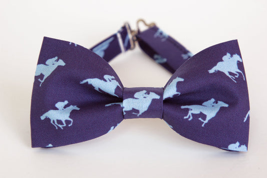 Horses bow tie, derby bow tie, mens bow tie with horses, blue horses bow tie, horses bowtie for men and boys, horse racing bow tie