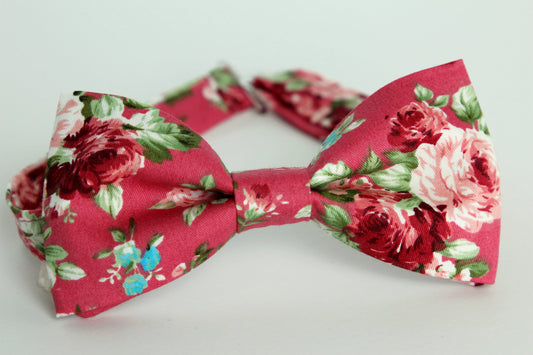 Rose floral bow tie, wedding mens bow tie, roses bow tie, pink floral bowtie, boys pre-tied bow tie, groomsmen bow tie, groom floral bow tie