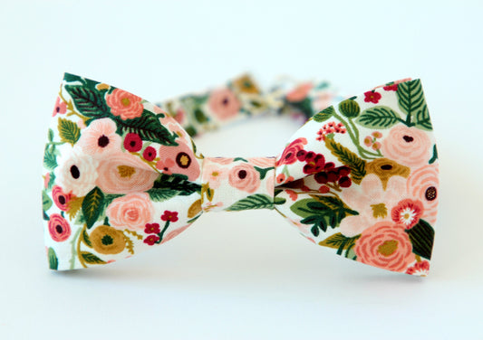 Blush flowers bow tie, wedding bow tie, blush floral mens bow tie, pink peach green bowtie, groomsmen grooms bow tie, kids boys ringboy tie