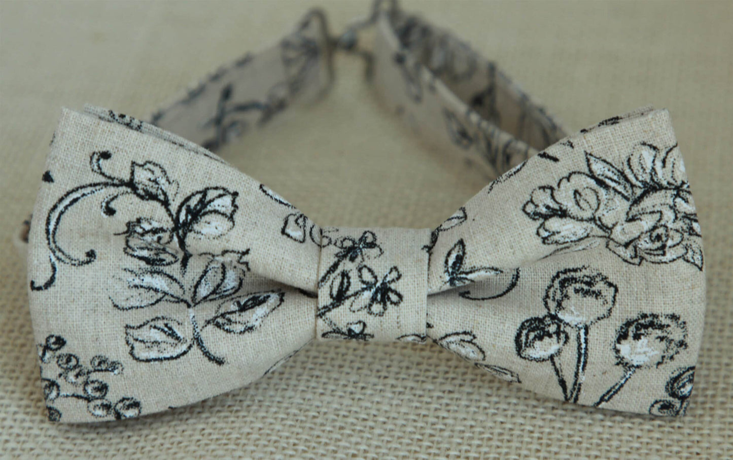 Natural linen floral bow tie, mens linen bowtie, rustic bow tie, kids boys ringboy linen bow tie with flowers