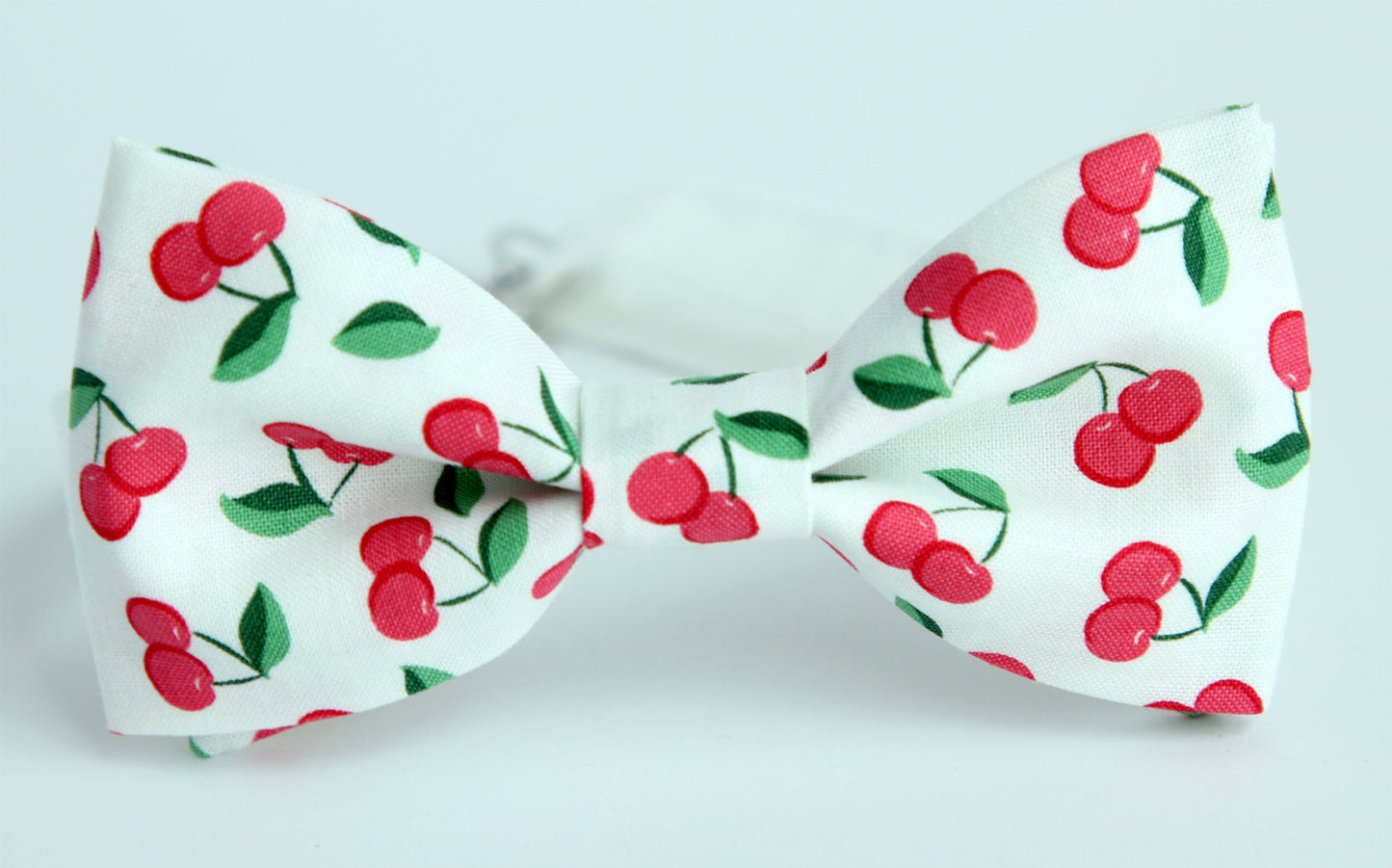 Cherry bow tie, kids bow tie, boys bow tie, mens bow tie, pre-tied bow tie, white and red bow tie