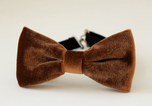 Hazelnut brown velvet bow tie, mens rustic wedding bow tie, ringbearer brown bowtie, grooms groomsmen bow tie, gift for him, fall bow tie