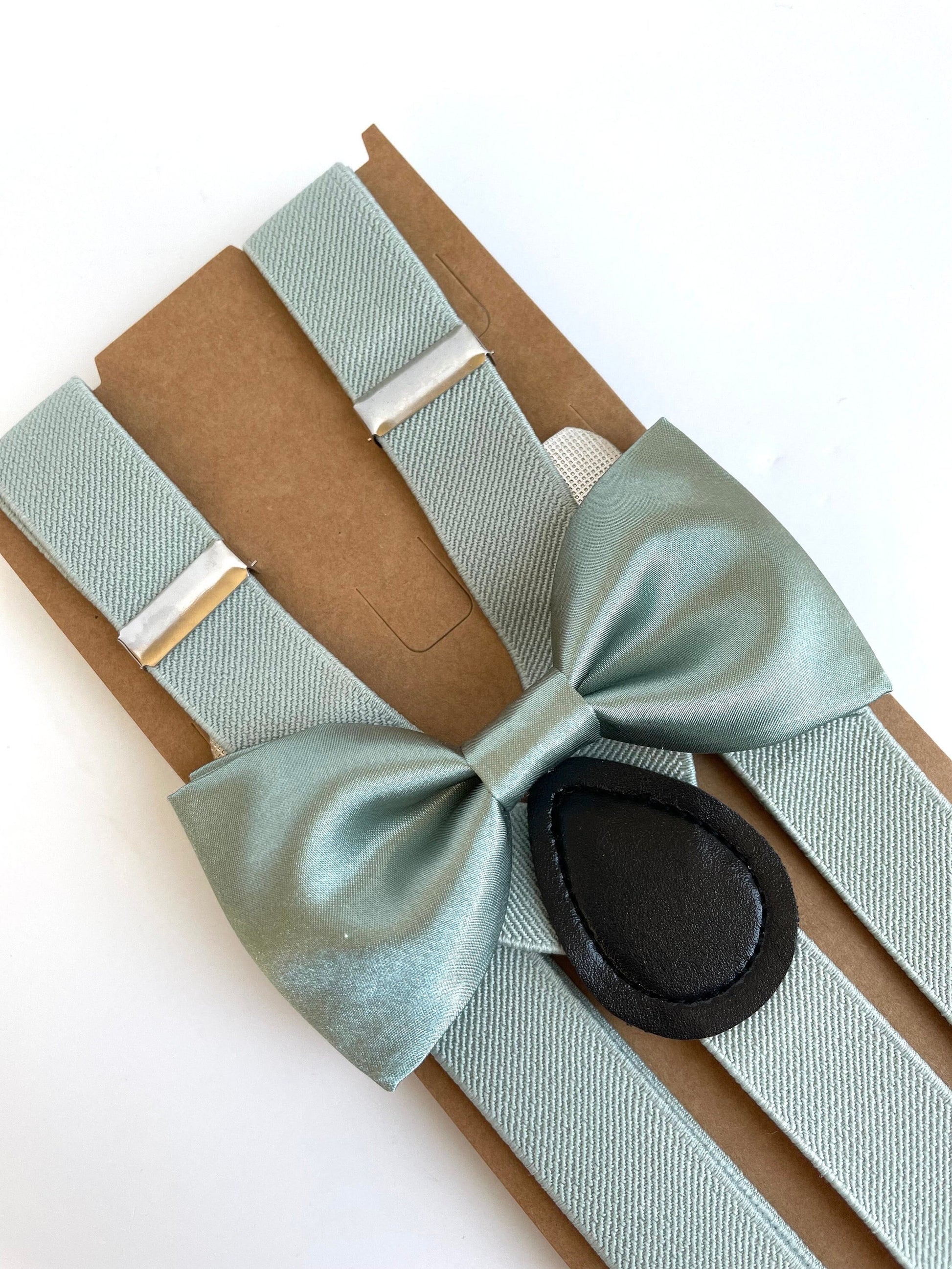 Dusty sage satin bow tie and suspenders set, rustic wedding, grooms bow tie, mens sage boys bow tie, sage suspenders