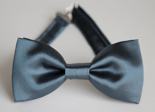 Slate satin bow tie, steel blue wedding mens bowtie, groomsmen dusty blue blow tie, boys kids ringboy bow tie